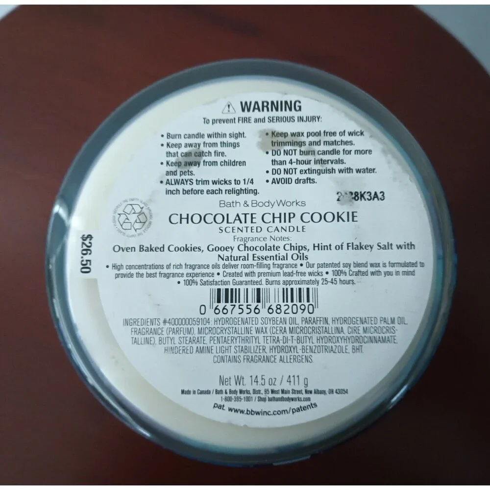 Chocolate Chip Cookie 3-Wick Candle 25-45 hours Bath & Body Works